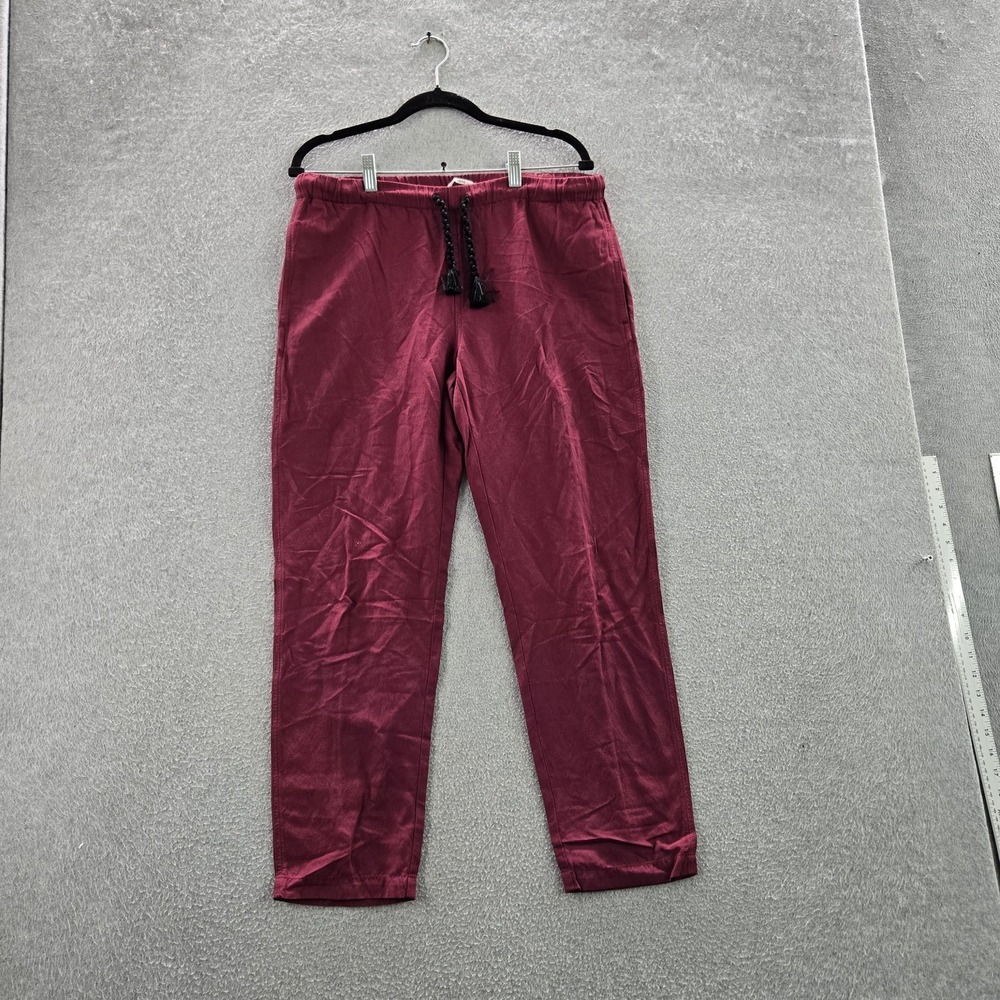 Pomandere Women Pants 4 Burgundy Linen‎ Viscose Tasseled 27" Inseam